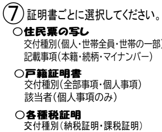 イラスト：手順7証明書の種別等選択