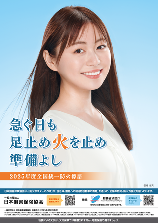 防火標語のポスター画像（女性が微笑んでる）標語が書き込まれている