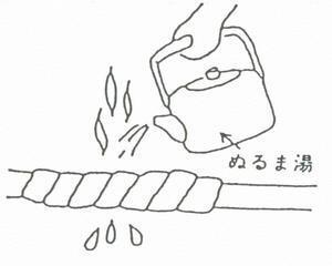 イラスト：ぬるま湯をかける様子