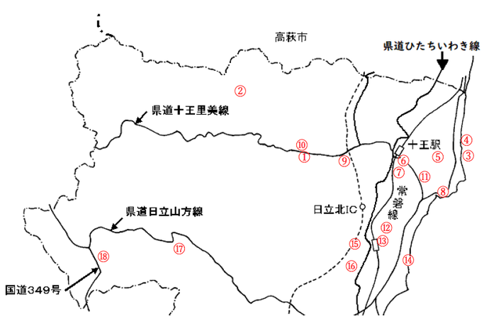 日立市北部の地図と北部クールスポットのリンク