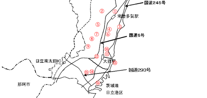 日立市南部の地図と南部クールスポットのリンク