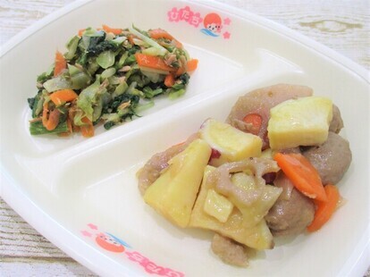 写真:肉団子の甘酢炒め、のりあえ