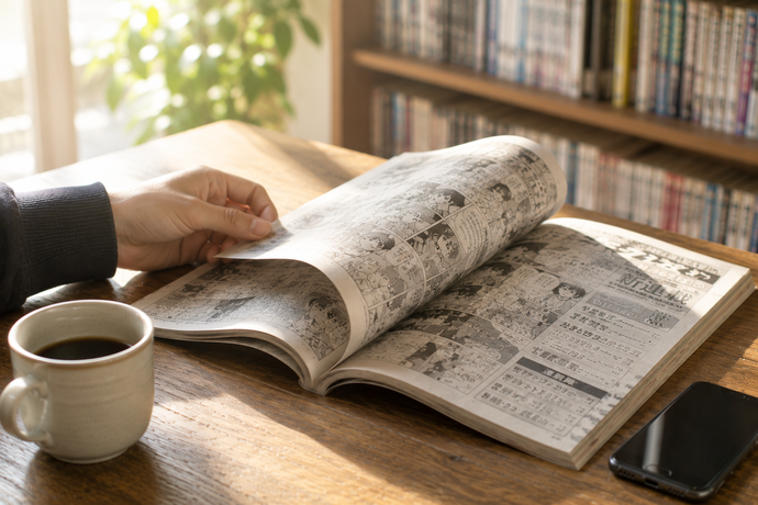 雑誌をめくる