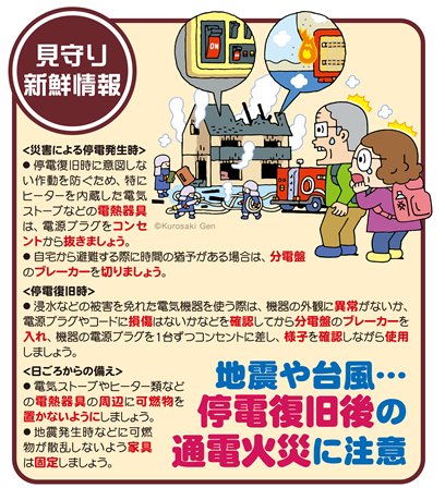 イラスト：地震や台風…停電復旧後の通電火災に注意