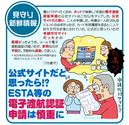 イラスト：公式サイトだと思ったら！？ESTA等の電子渡航認証申請は慎重に