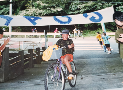 山中友子隊体験村での84キロママチャリフルマラソンの様子の写真