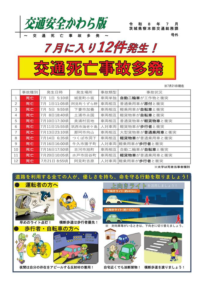 交通事故警報についてのチラシ