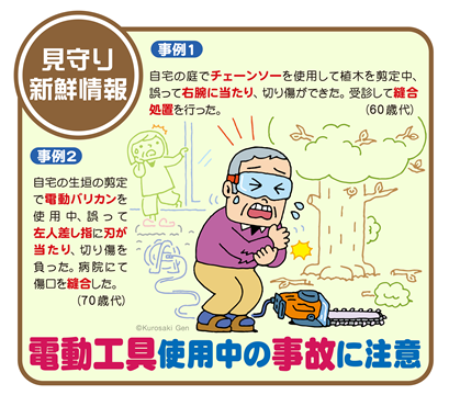 イラスト：電動工具使用中の事故に注意