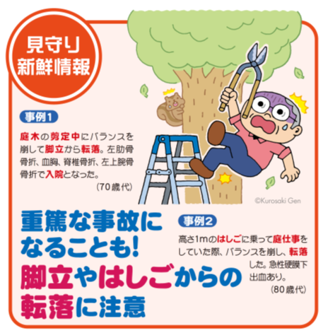 イラスト：重篤な事故になることも！ 脚立やはしごからの転落に注意